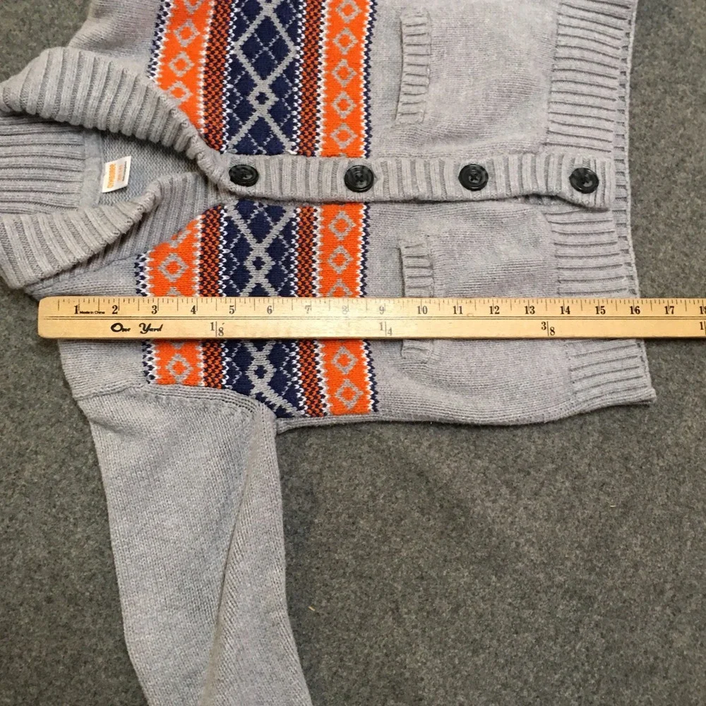 Gymboree Cardigan Sweater Boys Size 4 Grey Fair Isle Shawl Collar Cotton Preppy